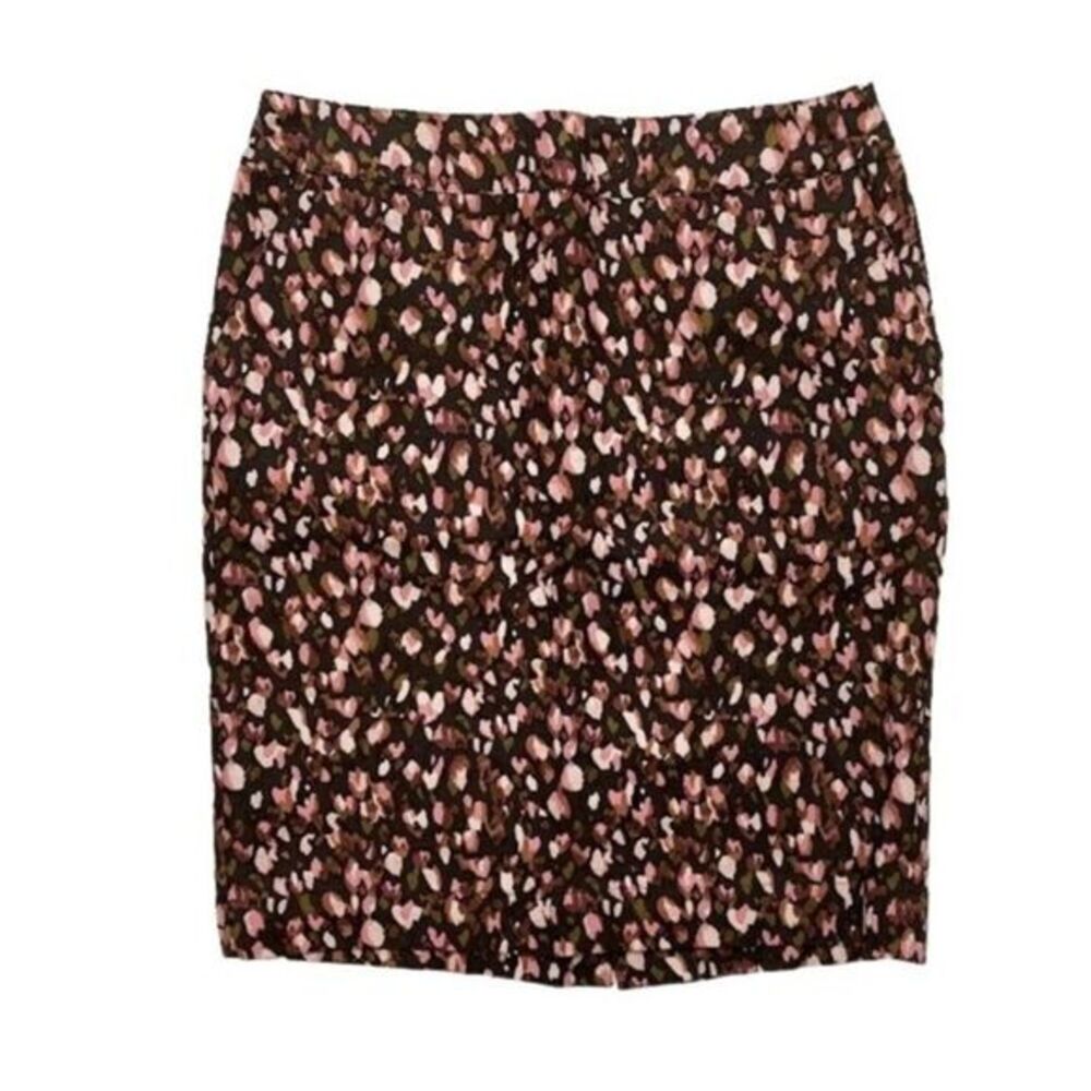 MERONA Brown Pink Watercolor Floral Straight Pencil Pockets Skirt Sz 2